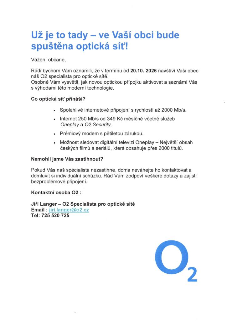 Spuštění optické sítě O2  
